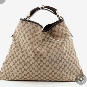 Gucci GG Canvas Large Brown Horsebit Hobo Purse